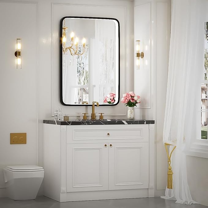 20x28 Inch LED Lighted Bathroom Mirror,Black Frame | ETL Listed,Anti-Fog,3000K/4500K/6000K Dimmable,Horizontal & Vertical,Wall Mounted,Memory Function,Ideal for Bathroom,Vanity