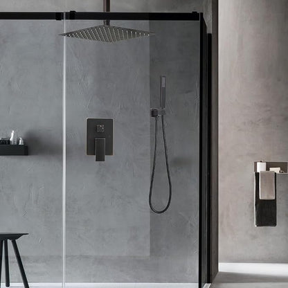 12 Inch Ceiling Mount Oil Rubbed Bronze Shower System Bathroom Luxury Rain Mixer Shower Combo Set Ceiling Rainfall Shower Head System (Contain Shower Faucet Rough-in Valve Body and Trim Kit)