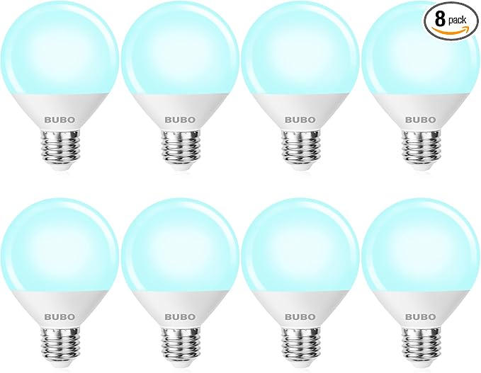 BUBO Globe Light Bulbs 60 Watt Equivalent, Vanity Light Bulbs Daylight White 5000K, Bathroom Light Bulbs Round Light Bulbs, G25 LED Light Bulbs 800 Lumens, E26 Medium Base, 7W, Non-Dimmable, 8 Pack