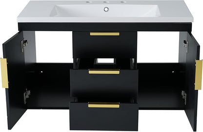 LUMISOL 36" Black Floating Vanity Bathroom with Sink, Wall Mounted Bathroom Vanity with 2 Doors & 2 Drawers, Modern Bathroom Storage Cabinet with Undermount Sink & Countertop, Gold Handles