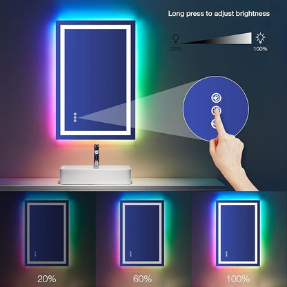 LOAAO 28"X32" LED Bathroom Mirror with Lights, UL Listed | Anti-Fog, Dimmable, RGB Backlit + Front Lighted, Memory Function, Tempered Glass