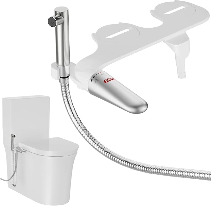 DEANIC 2-in-1 Bidet Attachment with Handheld Bath Bidet Sprayer, Ultra-Slim Adjustable Water Pressure Nozzle, Cold Water Non Electric Hand Sprayer for Toilet Seat (Sliver White)