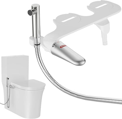 DEANIC 2-in-1 Bidet Attachment with Handheld Bath Bidet Sprayer, Ultra-Slim Adjustable Water Pressure Nozzle, Cold Water Non Electric Hand Sprayer for Toilet Seat (Sliver White)