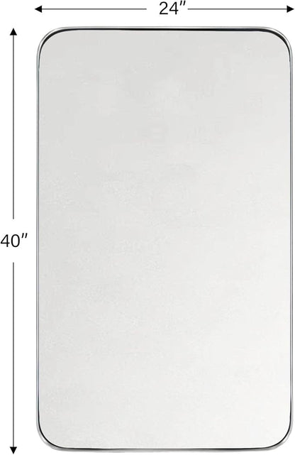 GRACTO 24x40'' Brushed Nickel Metal Framed Bathroom Mirror for Wall in Stainless Steel Rounded Rectangular Bathroom Vanity Mirrors Wall Mounted