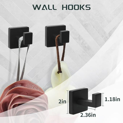 Dorudon atrox Matte Black Bathroom Hardware Set Towel Bar Set Black Bathroom Hardware Accessories Set with Towel Bars, Stainless Steel Wall Mounted Bathroom Towel Rack Set Square