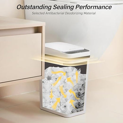 FRESHLIX Bathroom Garbage Can with Lid, 2.6 Gallon Diaper Trash Can, Automatic Trash Cans Touchless, Slim Waterproof Smart Commercial Trash Can for Bedroom, Bathroom, Office, Living Room, Toilet, RV