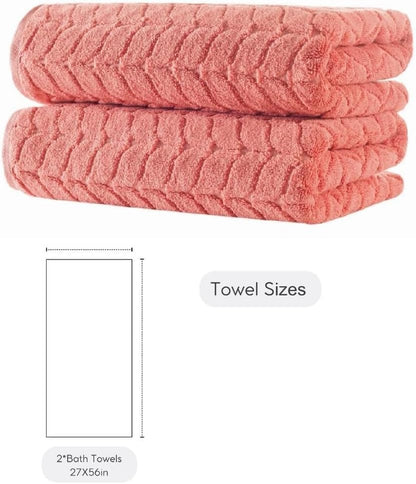 BAGNO MILANO Turkish Cotton Bath Towels, Hand Towels - Soft Plush Jacquard Collection Luxury Towels Set (Coral Red, Bath Towel Set of 2)