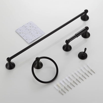 BGL Bathroom Accessory Set, Matte Black Adjustable Expandable Towel Bar 4-Piece Bathroom Hardware Set Wall Mounted Robe Hook Toilet Paper Holder Towel Ring Towel Bar
