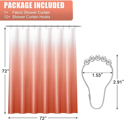 OLANLY Luxury Coral and White Ombre Shower Curtain Sets with 12 Hooks, Waterproof and Washable Decorative Shower Curtains for Bathroom, 72x72 Inches