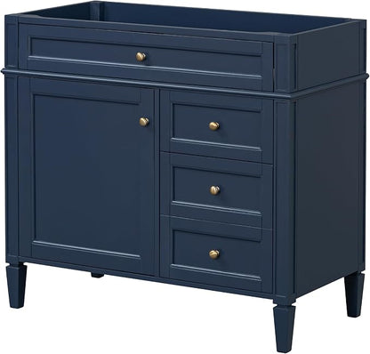 36" Bathroom Vanity Without Top Sink,Modern Freestanding Storage Cabinet with 2 Soft-Close Drawers & Tip-Out Tray,Solid Wood Frame Vanity Only w/Adjustable Shelf & Door Organizer,Blue