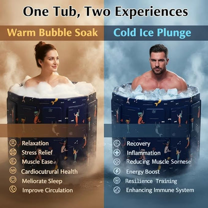 Portable Bathtub for Adult, Foldable Soaking Bathtub for Hot SPA&Ice Bath, Foldable Small Bathtub collapsible bathtub for Bathing, 6-layer Insulated portable tub,Space-saving (Blue Fish 25.9X27.5IN)