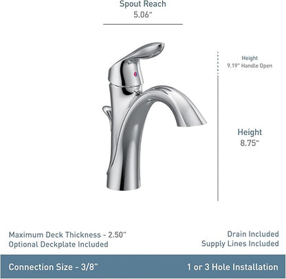 Moen Oil-Rubbed Bronze Single Hole Bathroom Sink Faucet Trim Kit with Deck Plate and Water Drain, Ideal for Bath Vanity Sinks, 6400ORB