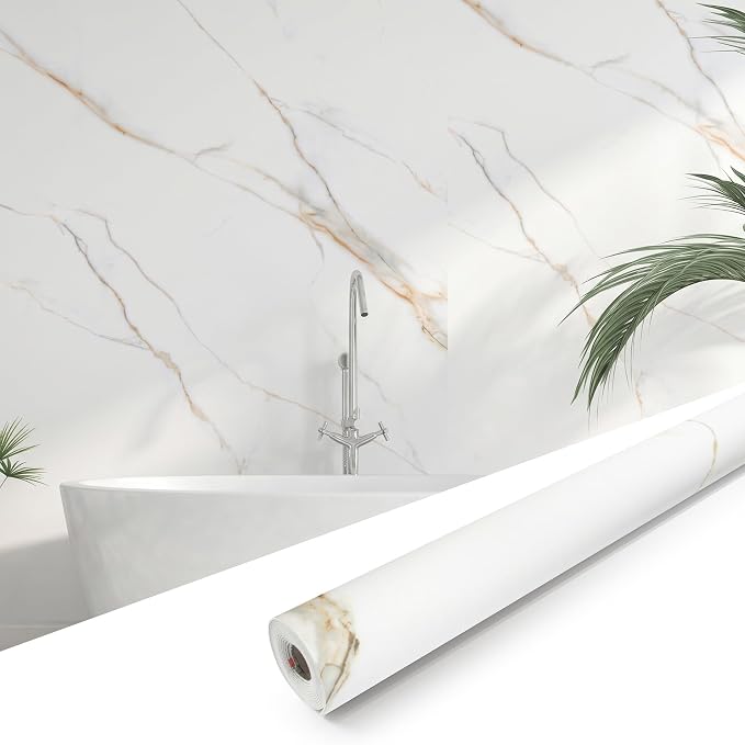 Marble Peel and Stick Waterproof Wall Paneling, 118" x 47" Statuario Gold Matte Finish Self-Adhesive Backsplash Tile Vinyl Wall Panel for Kitchen Bathroom Wall Decor, Covers 38.75 Sq. Ft.