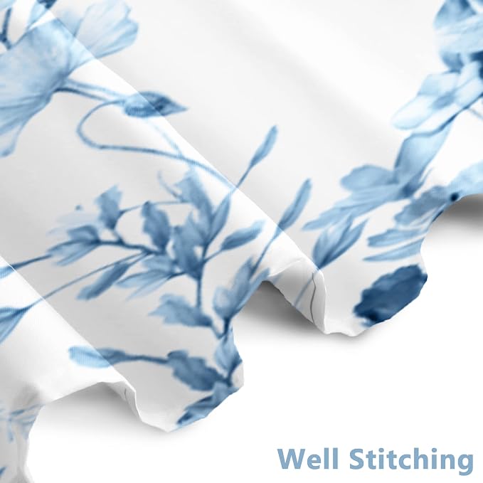 AWERT Small Half Size Stall Shower Curtain with Hooks Shower Stall Curtain 48 x 72 Light Blue Floral 48 inch for Bathroom/RV and Camper