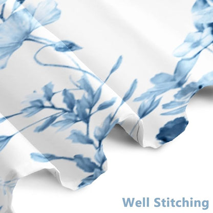 AWERT Small Half Size Stall Shower Curtain with Hooks Shower Stall Curtain 48 x 72 Light Blue Floral 48 inch for Bathroom/RV and Camper