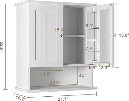 ChooChoo Kitchen Cabinet Wall Mounted, Laundry Room Cabinet with Door Shelves, Bathroom Wall Cabinet with Adjustable Shelf, Medicine Cabinet for Bathroom, Kitchen, Laundry Room, White