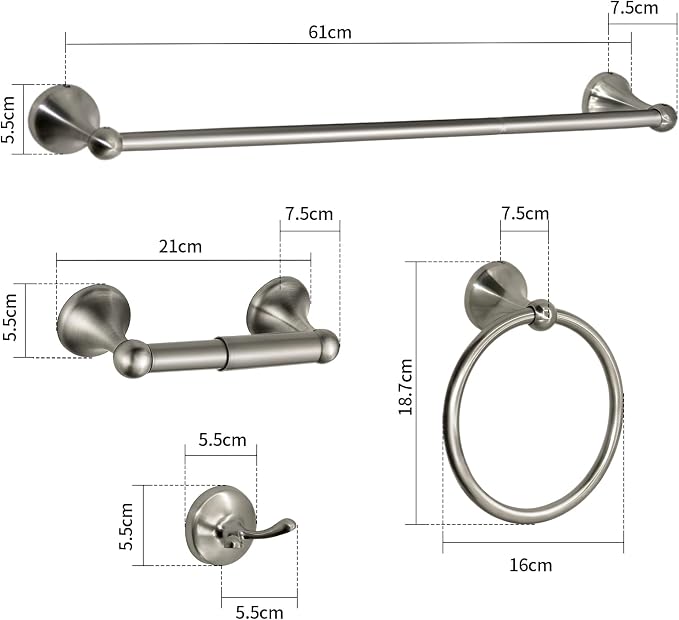 8 Pieces Bathroom Hardware Set Brushed Nickel Adjustable Expandable Towel Bars Towel Ring Wall Mount Toilet Paper Holder Towel Hooks Towel Racks Hand Towel Holder Bathroom Accessory Set