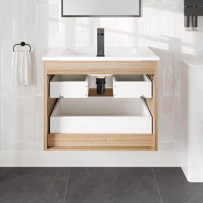 Eviva Joy 28 in. Maple Wall MountSingle Sink Bath Vanity with Porcelain Top and Integrated Sink