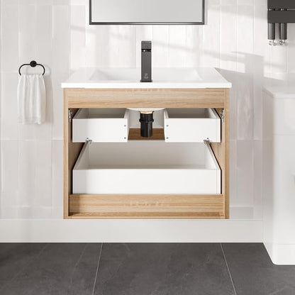 Eviva Joy 28 in. Maple Wall MountSingle Sink Bath Vanity with Porcelain Top and Integrated Sink