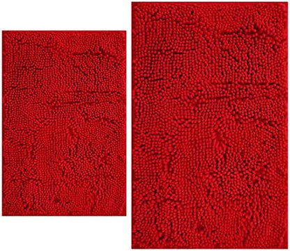 BOANKODU Bathroom Rugs Sets 2 Piece, Extra Soft Chenille Bath Mat Absorbent Bathroom Rug, Bathroom Mat with Sturdy PVC Non-Slip Bottom, Machine Washable Bath Rugs (32x20 Inch + 24x16 Inch, Red)