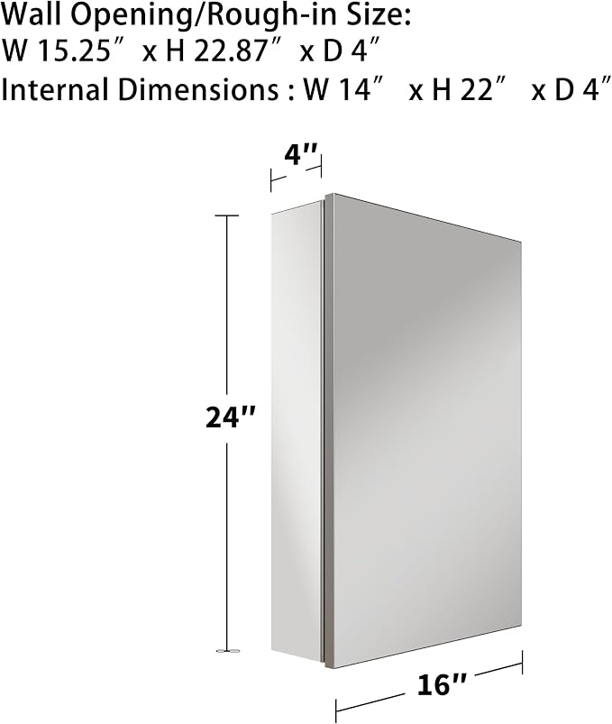 16x24 Inch Recessed Medicine Cabinet with Mirror, Aluminum Medicine Cabinet Mirror, Recessed or Surface Mount with 2 Adjustable Shelves Storage Organizer, Pre-Assembled Door, Soft-Closed System