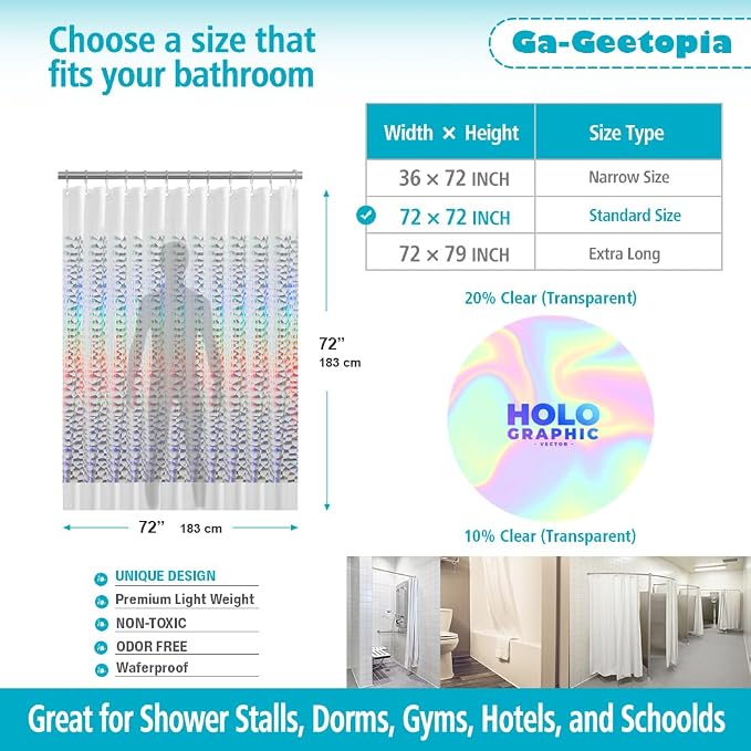 Holographic Thin 3D EVA Shower Curtain Liner Water Cube, 72x72 Premium Light Weight Clear Plastic Bathroom Shower Curtain with Rustproof Metal Grommets for Shower Stall, Bathtubs(No Hooks)