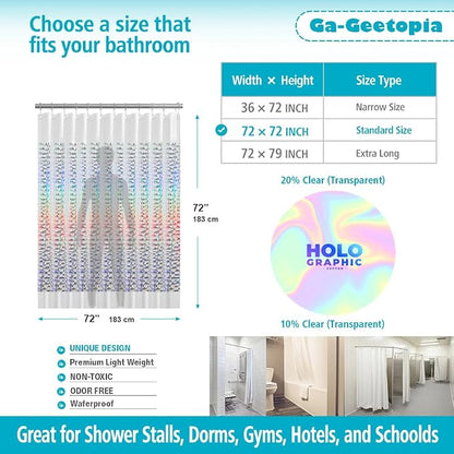 Holographic Thin 3D EVA Shower Curtain Liner Water Cube, 72x72 Premium Light Weight Clear Plastic Bathroom Shower Curtain with Rustproof Metal Grommets for Shower Stall, Bathtubs(No Hooks)