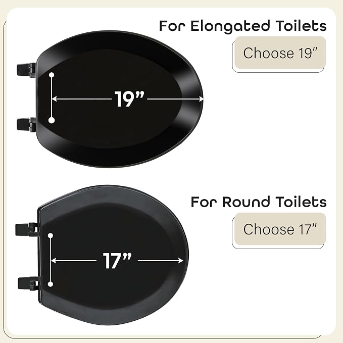 Elongated Wood Toilet Seat, Black, 19 in, Fits All Elongated Size Fixtures | Toilet-Seat Construction: Contoured Seat Profile and Durable Finish Create a Polished Fixture Update.