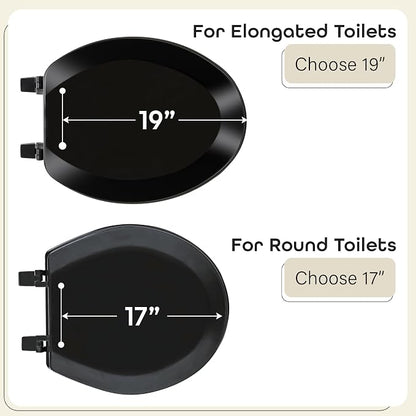 Elongated Wood Toilet Seat, Black, 19 in, Fits All Elongated Size Fixtures | Toilet-Seat Construction: Contoured Seat Profile and Durable Finish Create a Polished Fixture Update.