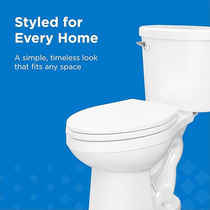 Gerber Maxwell Crest Elongated Two-Piece Toilet, Soft-Close Seat, White | Efficient flush clears the bowl with ease | Tool-free install kit with wax ring included | Glazed trapway prevents clogs