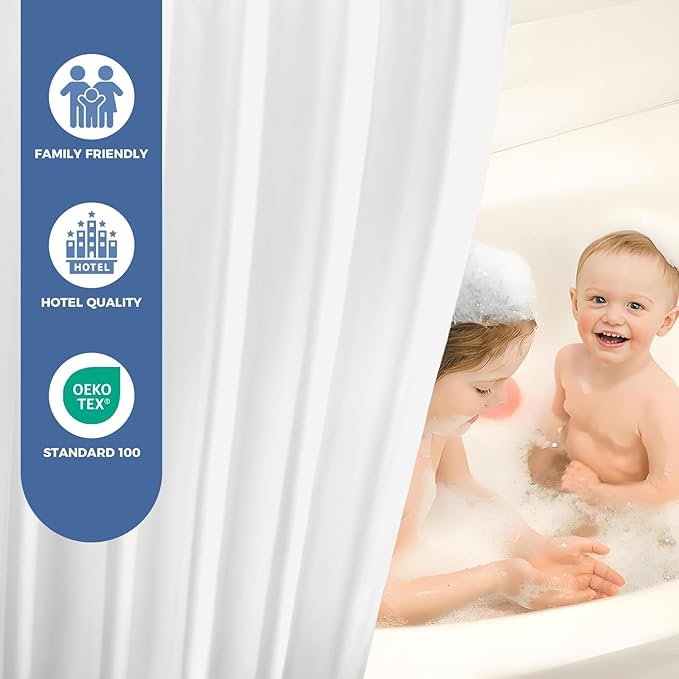 downluxe Stall Waterproof Fabric Shower Curtain Liner,Soft Cloth Shower Liner with 2 Magnets, Machine Washable Small Bathroom Curtain, 60" W x 72" L, White