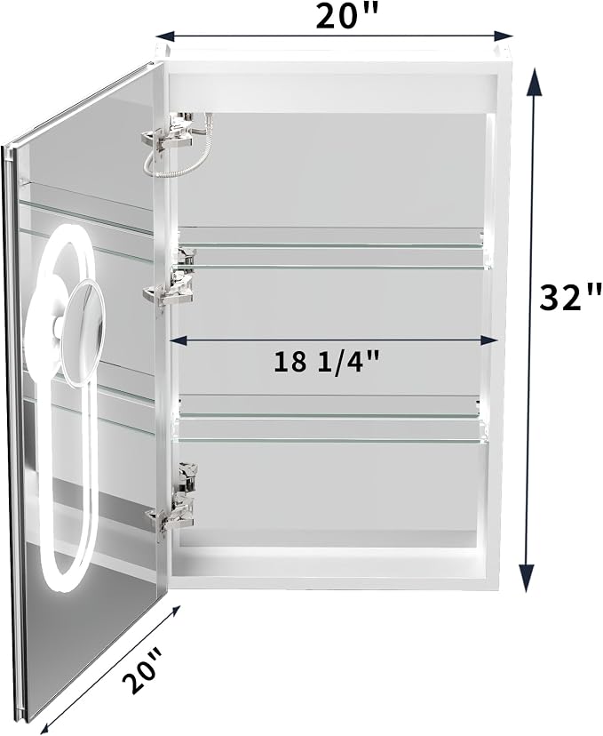 32x20 Lighted Medicine Cabinet with Mirror & Magnifier, LED Medicine Cabinet Mirror for Bathroom, Color Temp, Defogger, Front&Backlit, Built-in Outlets, Dimmable, Soft Close DTC Hinges, Left Opening