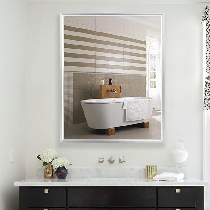 24”x30” Medicine Cabinet with Aluminum Frame,Surface or Recessed Medicine Cabinet Mirror for Bathroom,Bathroom Mirror with Storage,Sliver
