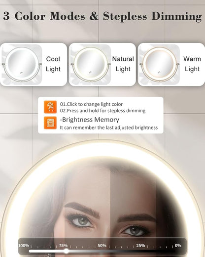 9'' 30X/1X Wall Mounted Height Adjustable Lighted Magnifying Makeup Mirror | 5000mAh Rechargeable Bathroom Mirror with 3 Color Modes Light, Extended Arm Space Saving for Apartment, Hotel, Rental House