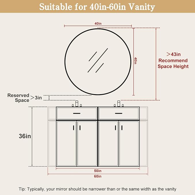 Round Wood Mirror, 40" Round Modern Decoration Large Circle Wall Mirror for Bathroom Living Room Bedroom Entryway, Natural