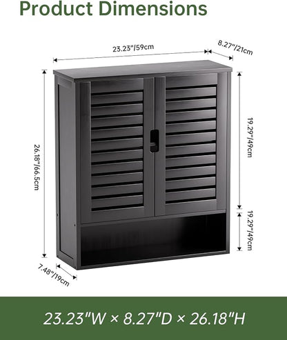 SMIBUY Bathroom Cabinet Wall Mounted, Bamboo Over-The-Toilet Storage Organizer, Space Saver Medicine Cabinet with 2 Door and Adjustable Shelves (Black)