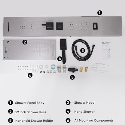 Shower Panel Tower System 5 in 1 Stainless Steel Rainfall Shower Panels with 5-Functions, 4 Enlarged Body Massage Jets, Handheld Head, Wall Mounted Brushed Nickel