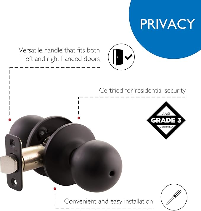 Design House 779108 Ball Privacy Bed and Bath Door Knob Matte Black