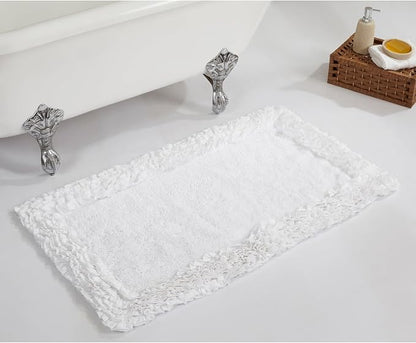 Better Trends Bathmat 100% Cotton Non-Slip Washable Rug Soft Tufted 24" x 40" Bath Mat Water Absorbent for Bathroom Floor Decor, Tub, Bedroom Kitchen Rugs White Shaggy Border Collection