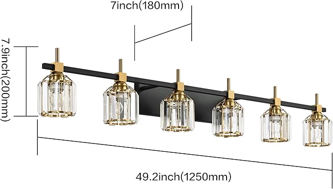 SOLFART Crystal 6 Light Bathroom Vanity Light Wall Bathroom Light Fixtures Black Bronze Light Fixtures for Bath Above Mirror 6T