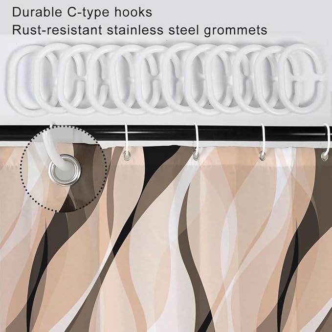 Cream Shower Curtain, Modern Abstract Cream and Grey Striped Shower Curtain Set for Bathroom Waterproof Polyester Shower Curtain with Hooks, 72x72 Inch