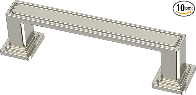 Franklin Brass 10 Pack Polished Nickel Cabinet Handles 3 inch (76mm) Kitchen Cabinet Handles and Drawer Pulls for Cupboards and Dressers | Recessed Square