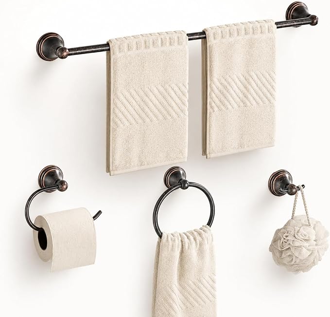 4-Piece Towel Bar Set, 24 Inch Towel Racks for Bathroom Wall Mounted in Oil Rubbed Bronze, SUS304 Stainless Steel Complete Bathroom Hardware
