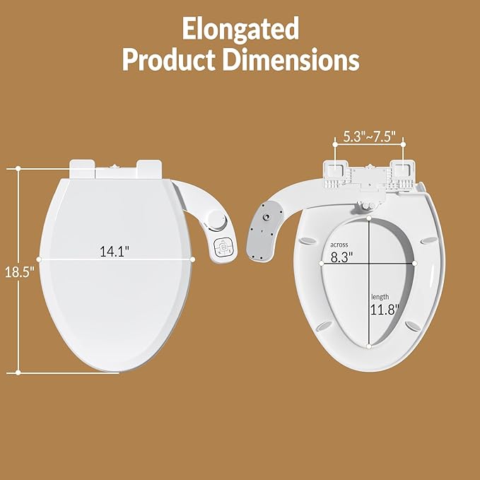 Left Hand Bidet Toilet Seat Non-Electric,Fits Elongated Toilets - Soft Close Lid,Quick-Release for Easy Cleaning - Dual Nozzle System with Self Cleaning,Adjustable Water Pressure