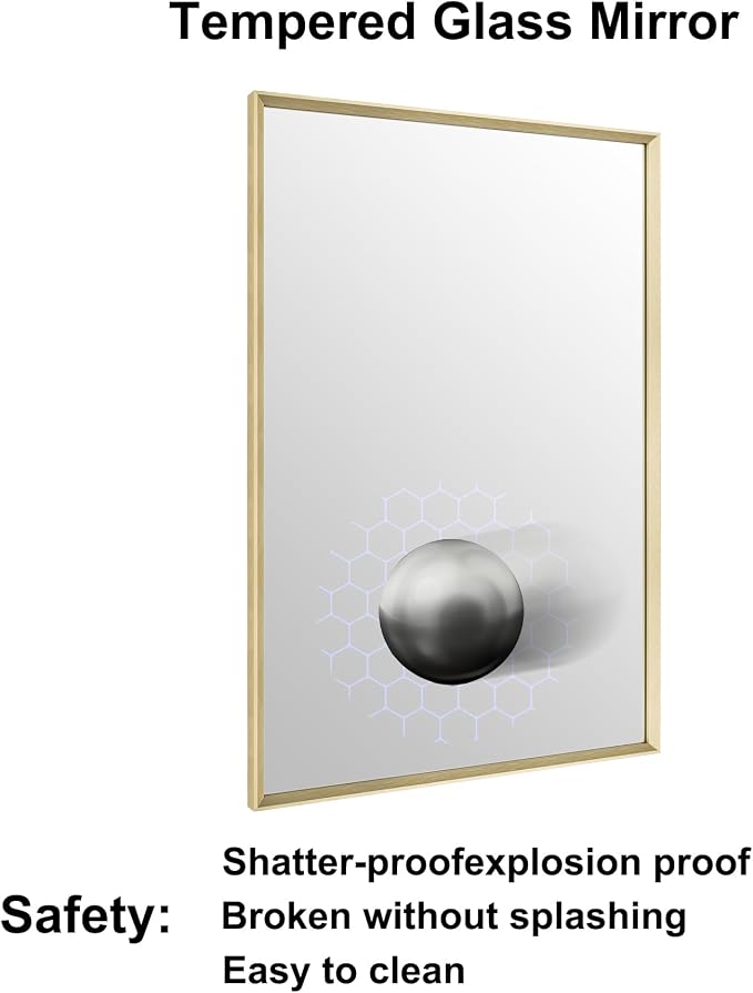 Bathroom Mirror 36" x 24" Brushed Gold Beveled Framed Mirror for Over Sink | Rectanglar Modern Farmhouse Wall Mirror, Tempered Glass, Anti-Rust, Hangs Horizontally or Vertically
