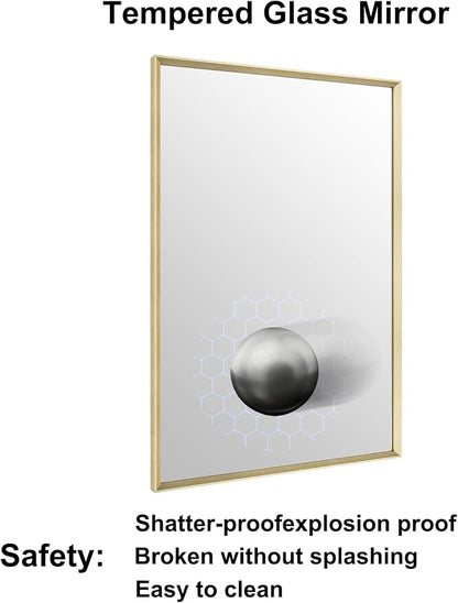 Bathroom Mirror 36" x 24" Brushed Gold Beveled Framed Mirror for Over Sink | Rectanglar Modern Farmhouse Wall Mirror, Tempered Glass, Anti-Rust, Hangs Horizontally or Vertically