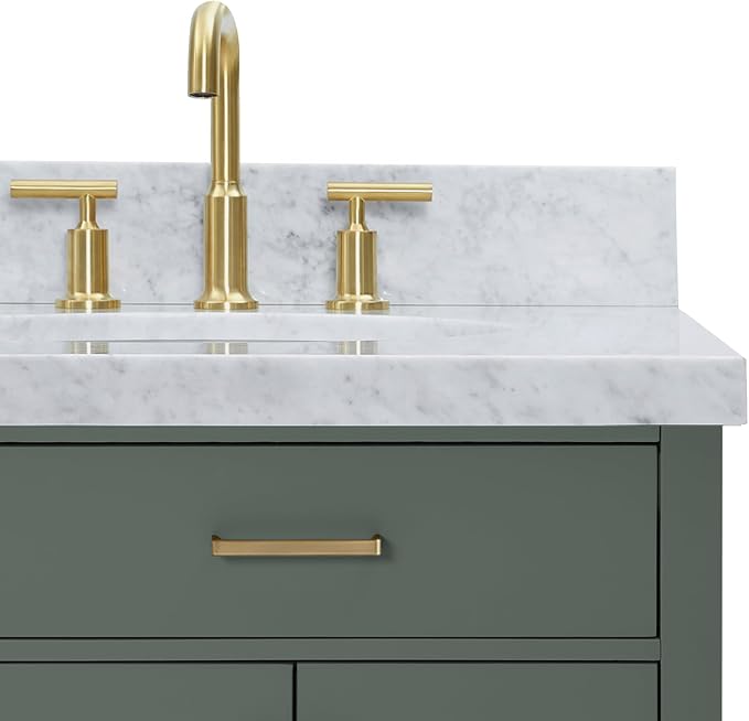 ARIEL Hepburn 72-inch Bathroom Vanity with Sink,Solid Wood, 1.5-inch Italian Carrara Marble Countertop, Double Oval Porcelain Sink, 4 Soft Closing Doors, 6 Dovetail Drawers, Vintage Green