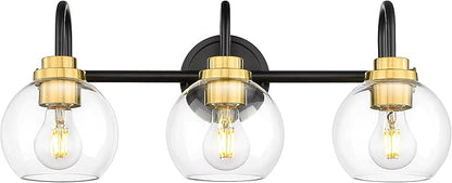 Bathroom Light Fixtures, 3-Light Black and Gold Vanity Lights with Globe Clear Glass, Modern Vanity Lighting Fixtures Over Mirror, AD-22280-3W-KG