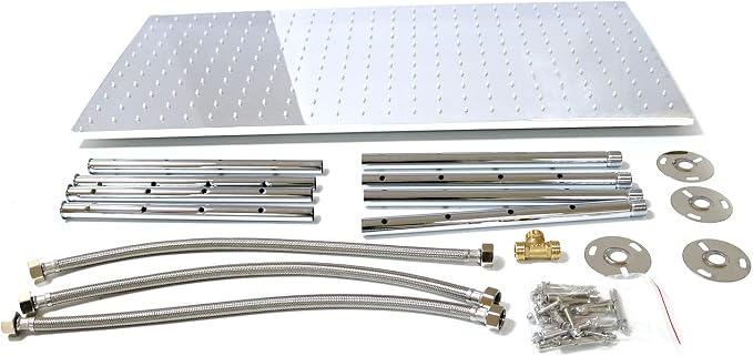 Ceiling Mount Rectangle Rainfall Shower Head, 16x32inch Luxury High Pressure Rain Showerhead with Silicone Nozzles Full Body Fixed Showerheads For Modern Bathroom, Chrome Finish