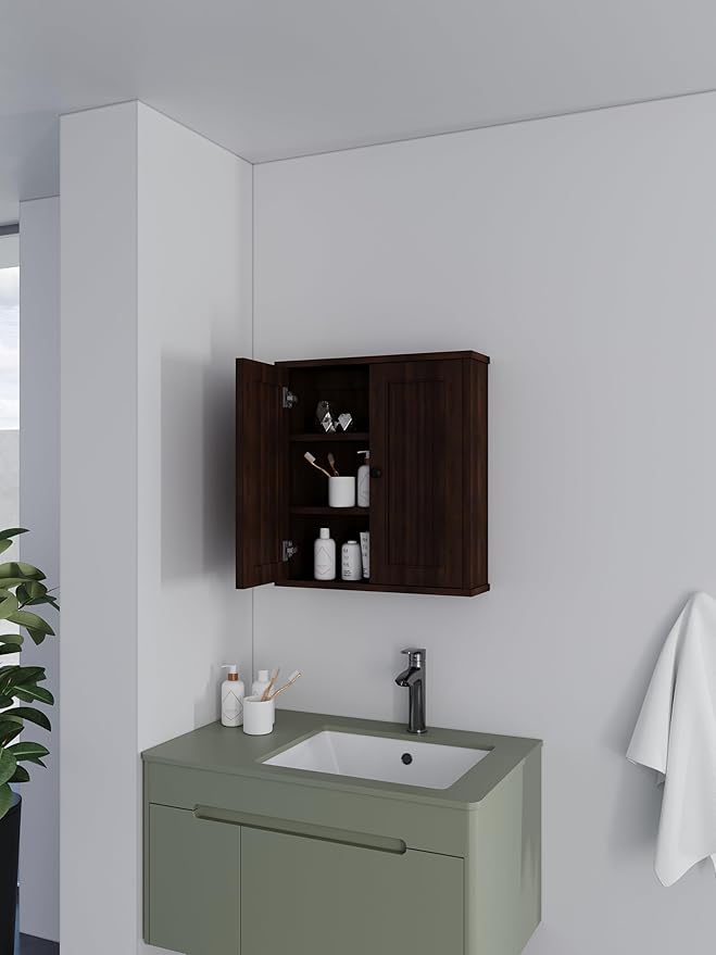 Waterproof WPC Wall-Mounted Bathroom Wall Cabinet Over Toilet Storage Organizer with Adjustable Shelves, Medicine Cabinet for Bathroom (Dark Brown)